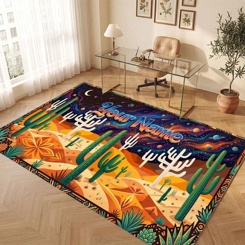 Mountain Landscape Theme Crystal Velvet Floor Rug Personalized Custom Name Text Warm Carpet Home Decoration