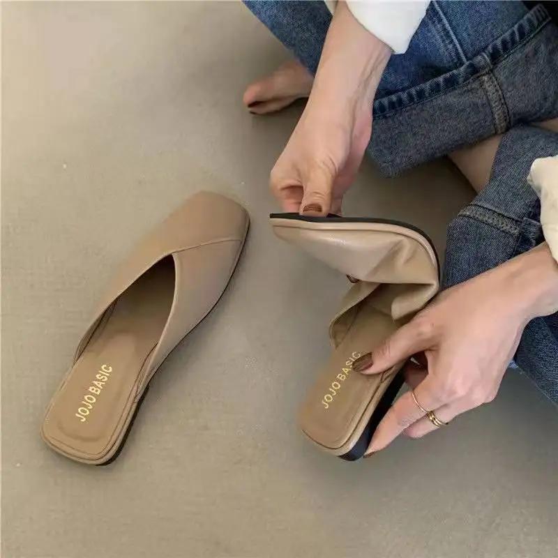 Designer Comfortable Women's Mules Shoes Slippers Elegant Sandals Woman Fashion With Chic Point Hot Leather Summer New 2025 Low