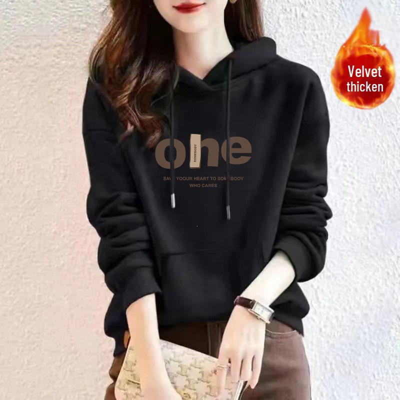 Women's Pure Cotton Bear Print Hooded Pullover Sweatshirt, Long Sleeve, Niche Design, New Spring & Autumn Style