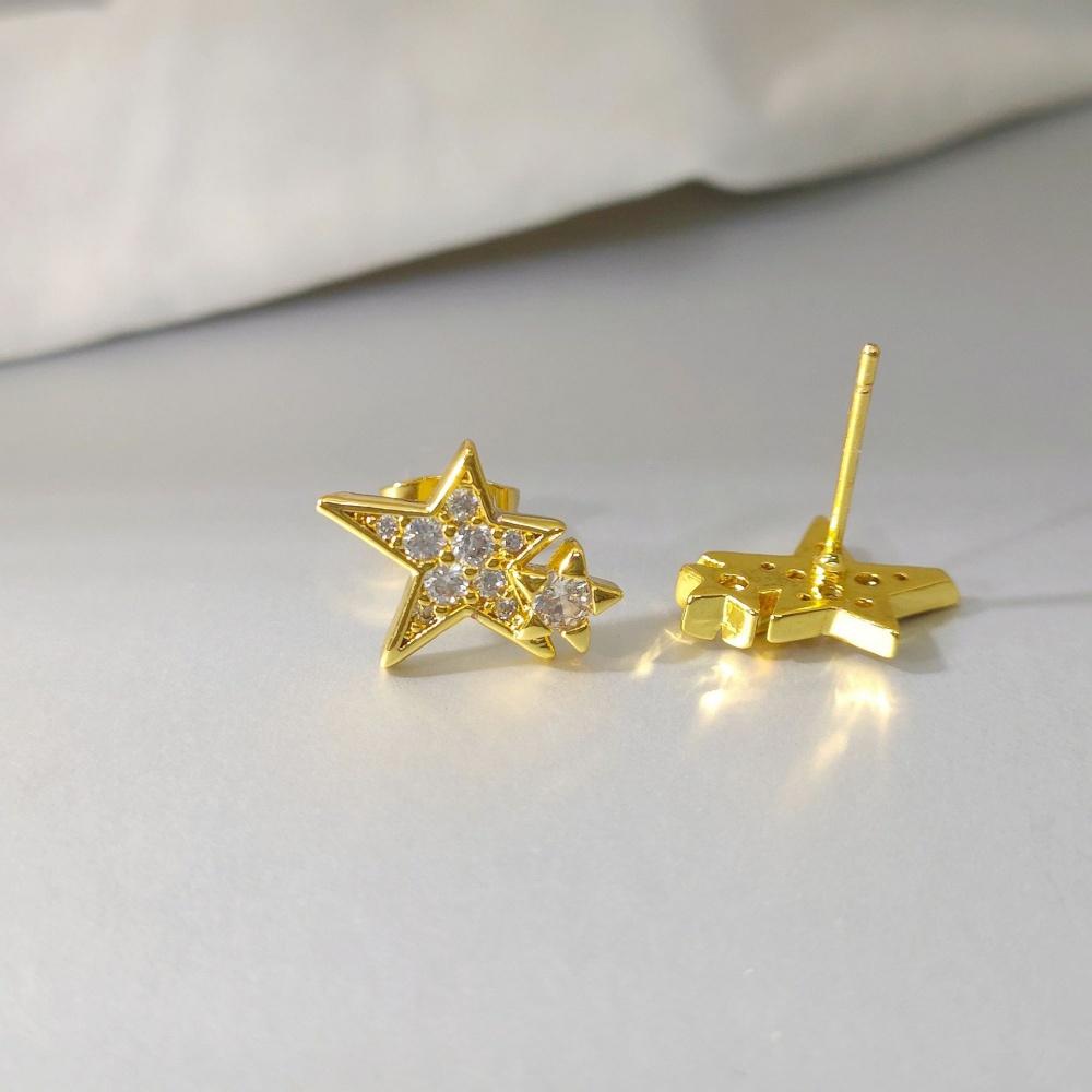 Cute Female White Zircon Stone Star Stud Earrings Trendy Fashion Silver Gold Color Wedding Jewelry For Women