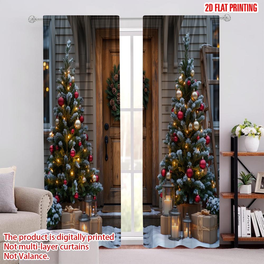 

2pcs 2D flat printing Merry Christmas Scene Curtains Christmas11 Versatile 100% Polyester Without Electricity Family Party 100*130 Rod Pocket 1pcs