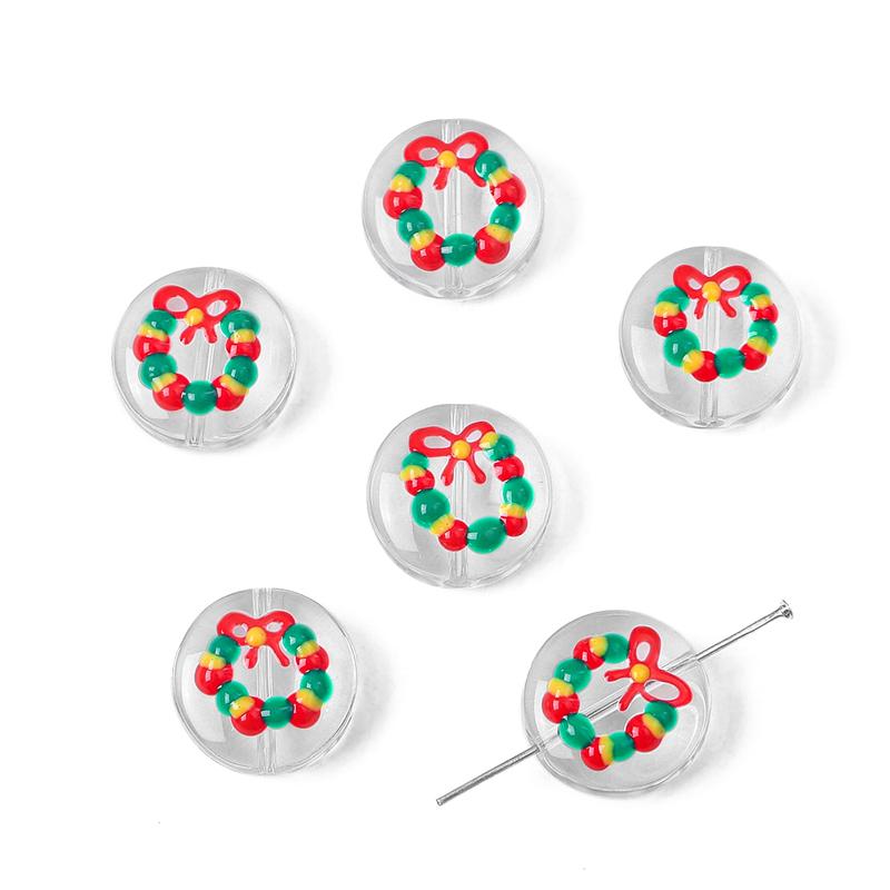 1Pcs 19mm Christmas Series Transparent Coloured Glaze Beads Hand-Painted Drop Oil Flat Round Beads For Jewelry Making DIY Charm Decoration