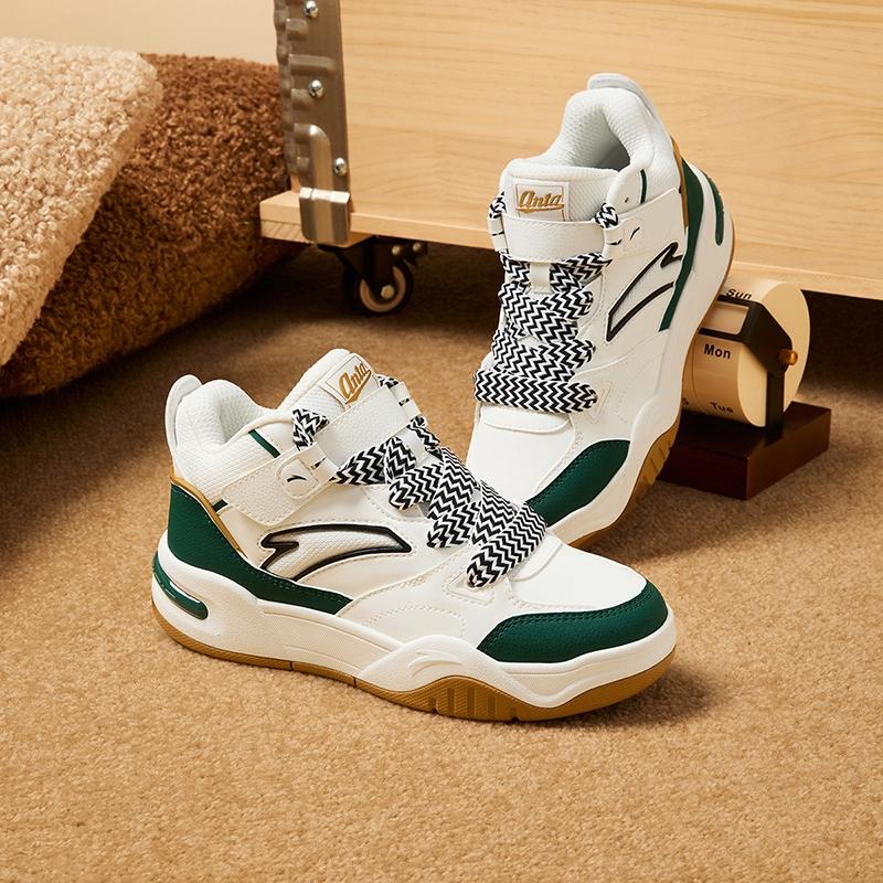 Anta Kids Fashion Versatile Non-Slip Durable Mid-Top Sneakers Men Sneakers White Green A12448004-1