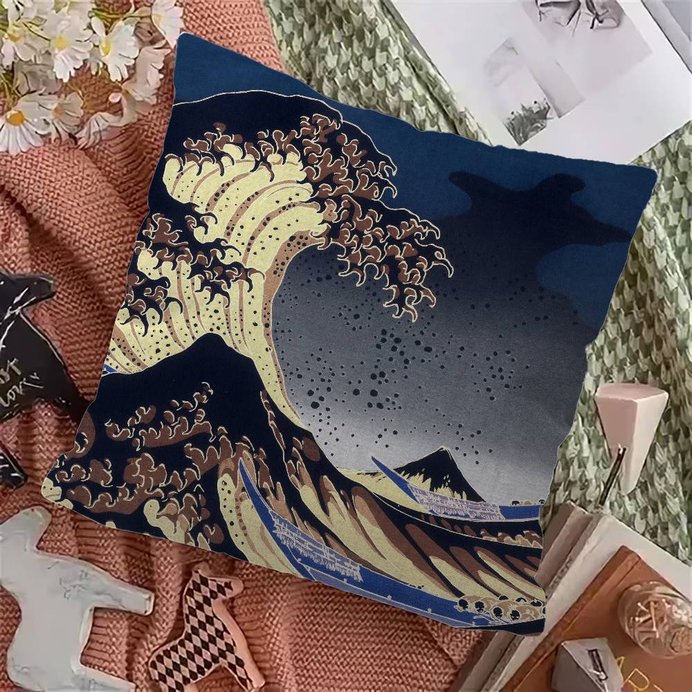 Japanese Wave Pillowcases Home Bedding Decorative Pillow Cover Wedding Super Soft Pillow Case