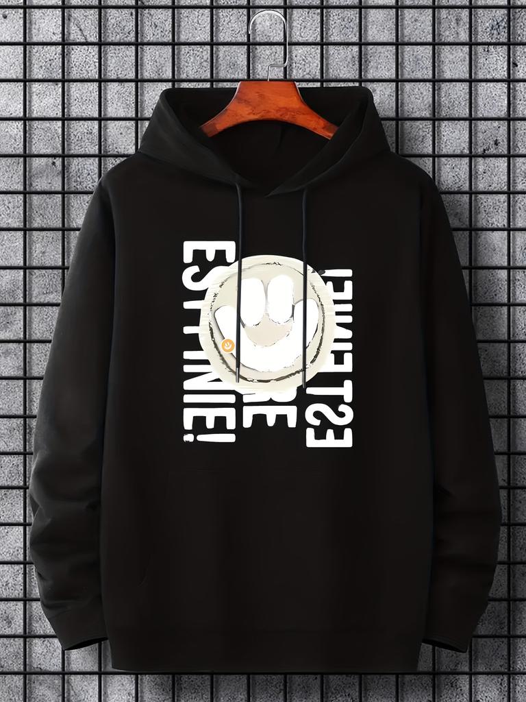 Smile Pattern Print hoodie-Casual Pullover Sweatshirt