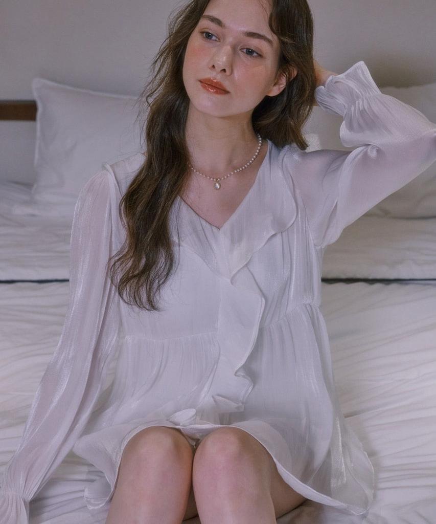 LULUCHOU See-Through Ruffle Blouse - Pearl White