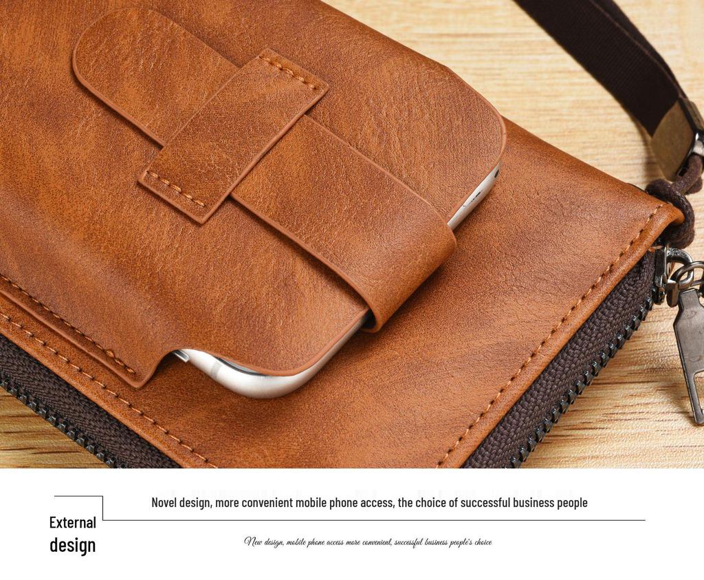 SHABILI Men's Zipper Wallet: Youth Leather Phone Bag & Card Holder, Large Capacity, Multifunctional