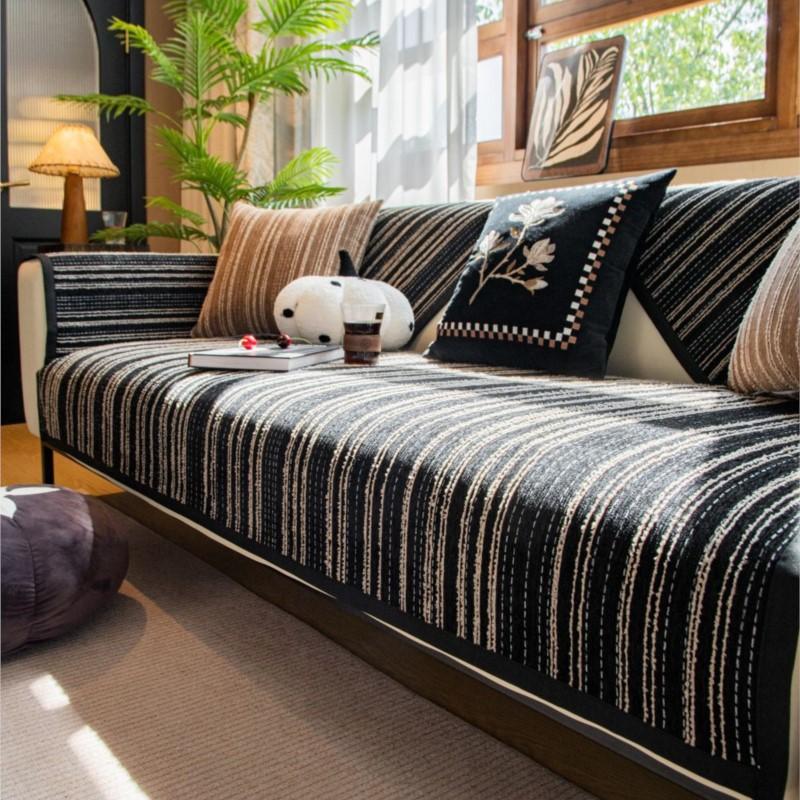 Sügiskodu libisemiskindel triibuline diivanipadi Diivani kattematt Šenill Slipcover Funda diivanimatt