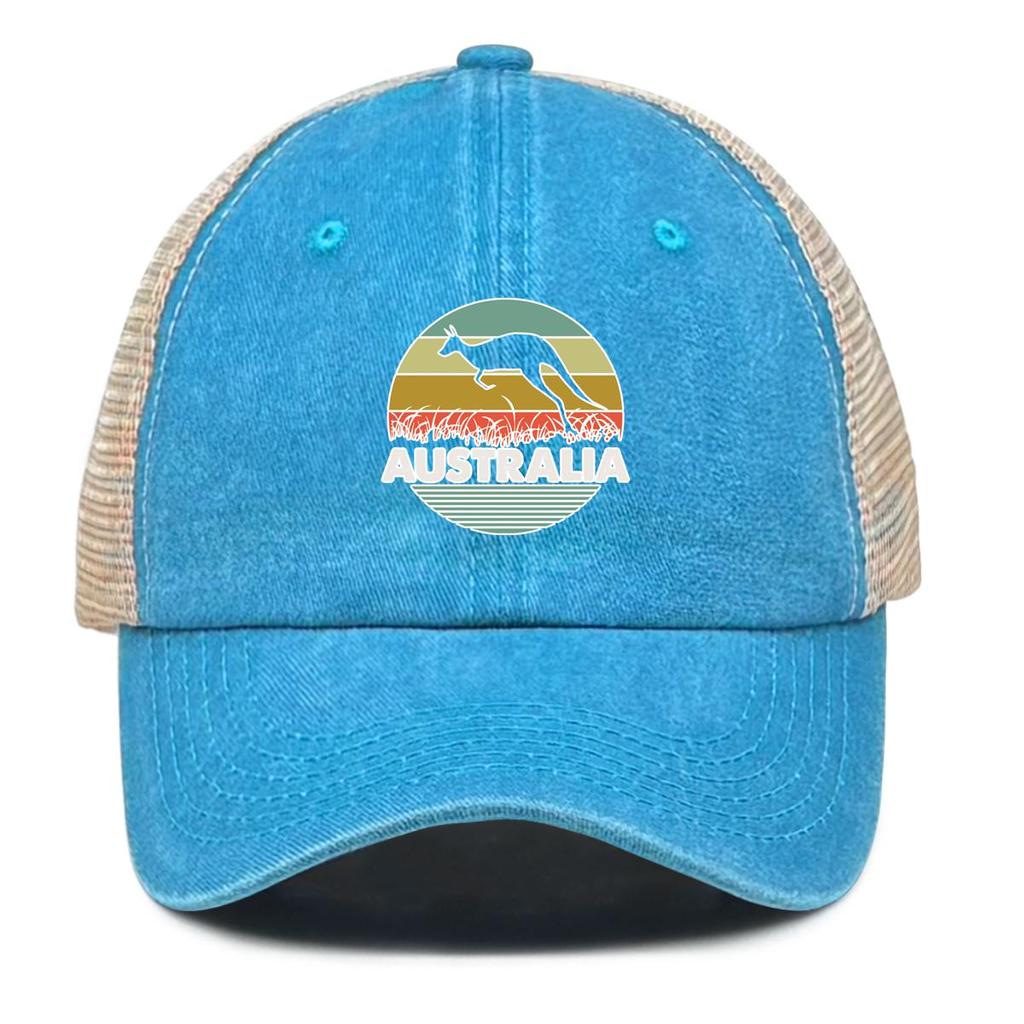 AUSTRALIA" Kangaroo Print Adjustable Baseball Hat, Dad Hat Inelastic Multicolor Solid Color Fashion Snapback Mesh Cap