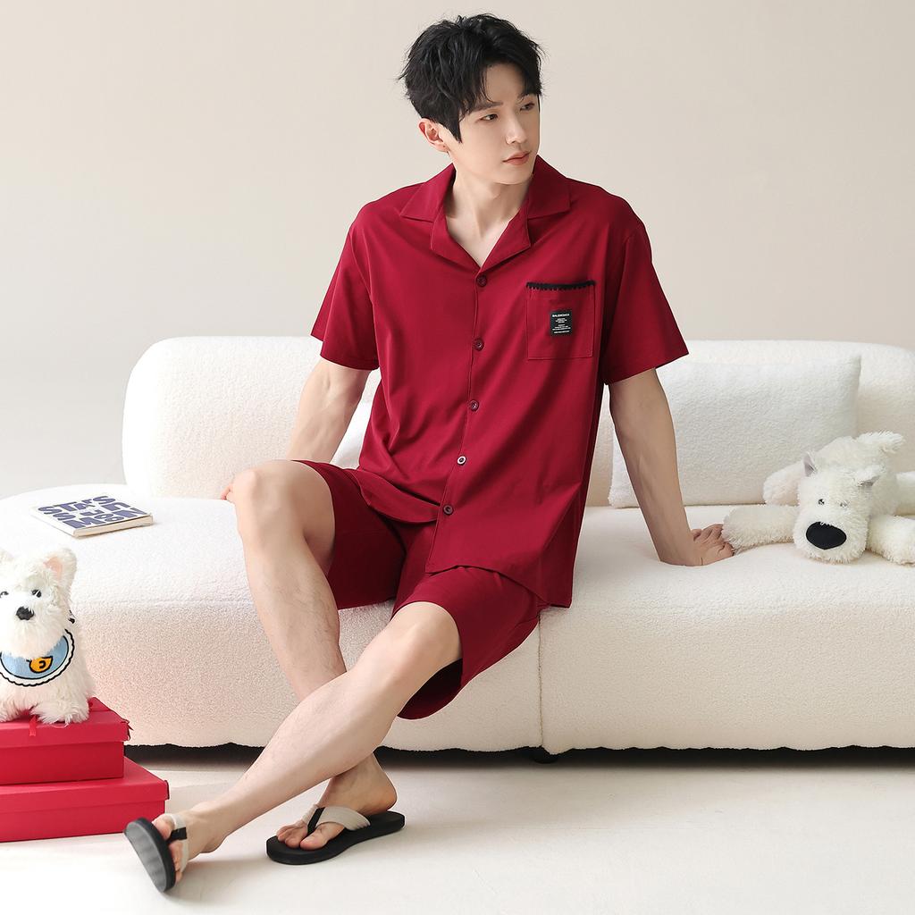 Couple Pajamas Summer Cool Pure Cotton Short-sleeved Red Natal Year Men's and Women's Large Size High-end Wedding Suit