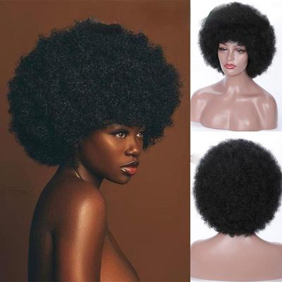 Peluca afro rizada de moda para mujer, pelucas afro negras de fibra sintética esponjosa para mujer