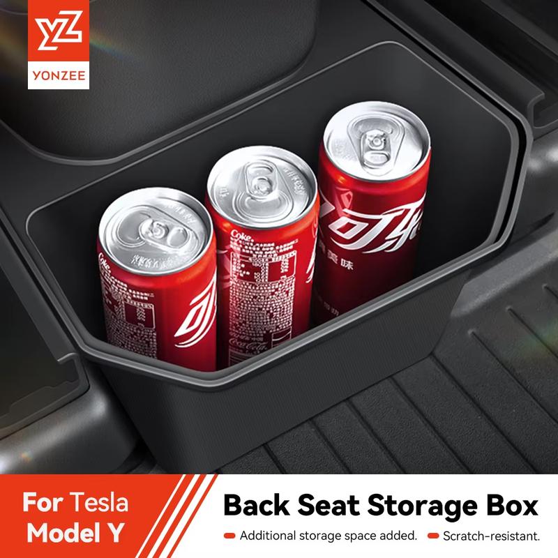 For Tesla Model Y Juniper TPE Rear Center Console Storage Box Organizer Box with Cover Trash Can Under Seat Car Accessories
