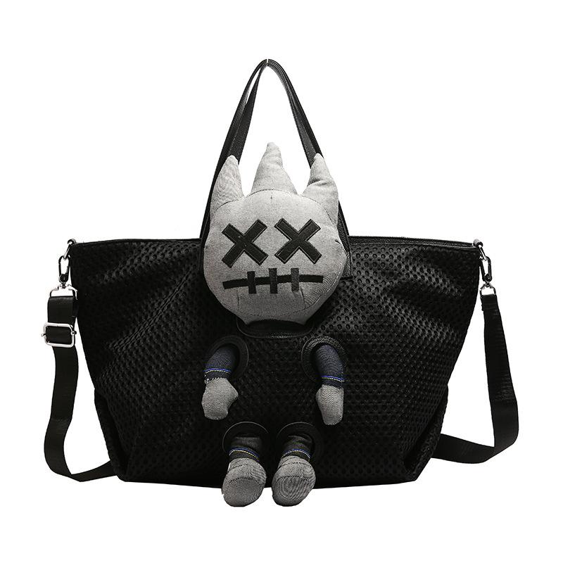 Travel Bag Large Capacity Mesh Fashion Doll Shoulder Bag Personality Hot Girl Casual Crossbody Bag Women's Tote Large Bag