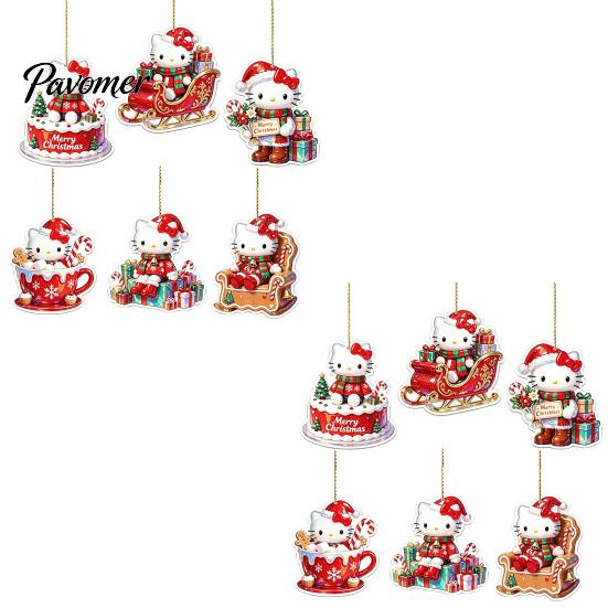 Stocking Stuffer for Kids Christmas Kitty Ornaments, 2D Flat Acrylic Hanging Decorations, Cute Party Exchange Gifts Cartoon Pendants Tree, Holiday