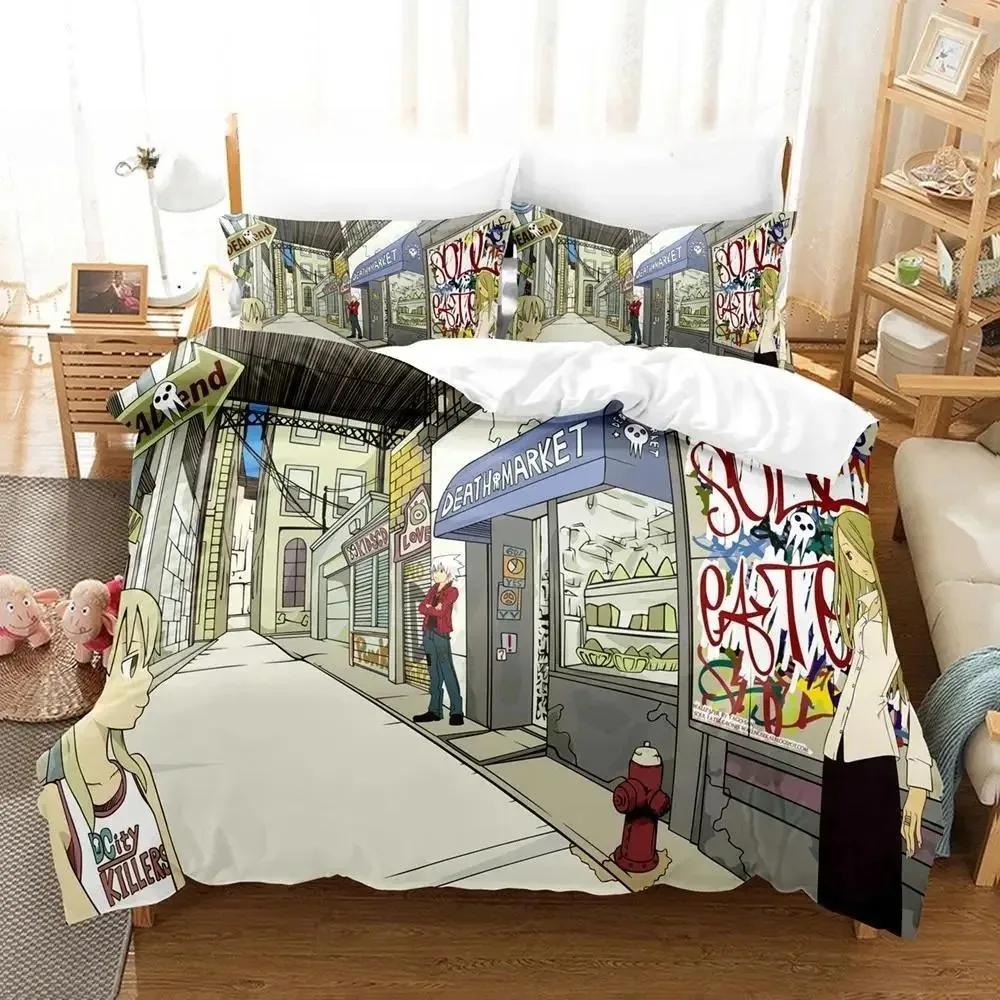 Ny 3D Tecknad Soul Eater Sängklädesset Enkelt Twin Full Queen King Size Sängset Vuxen Barn Sovrum Påslakanset Hemtextilier