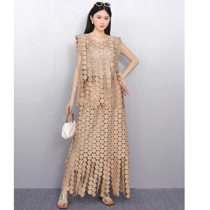 Dimanaf 2025 New Skirt Suit Women Lace Dot Knitting Hollow Out Sexy O-Neck Hollow Summer Style Tops Tees Loose Basic