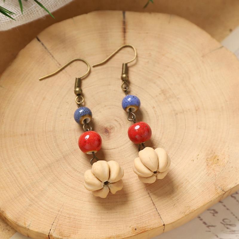 Retro Handmade Plant Fruit Earrings Pine Cone Literature and Art Chinese Medicine Dried Fruit Niche Creative Earrings Women