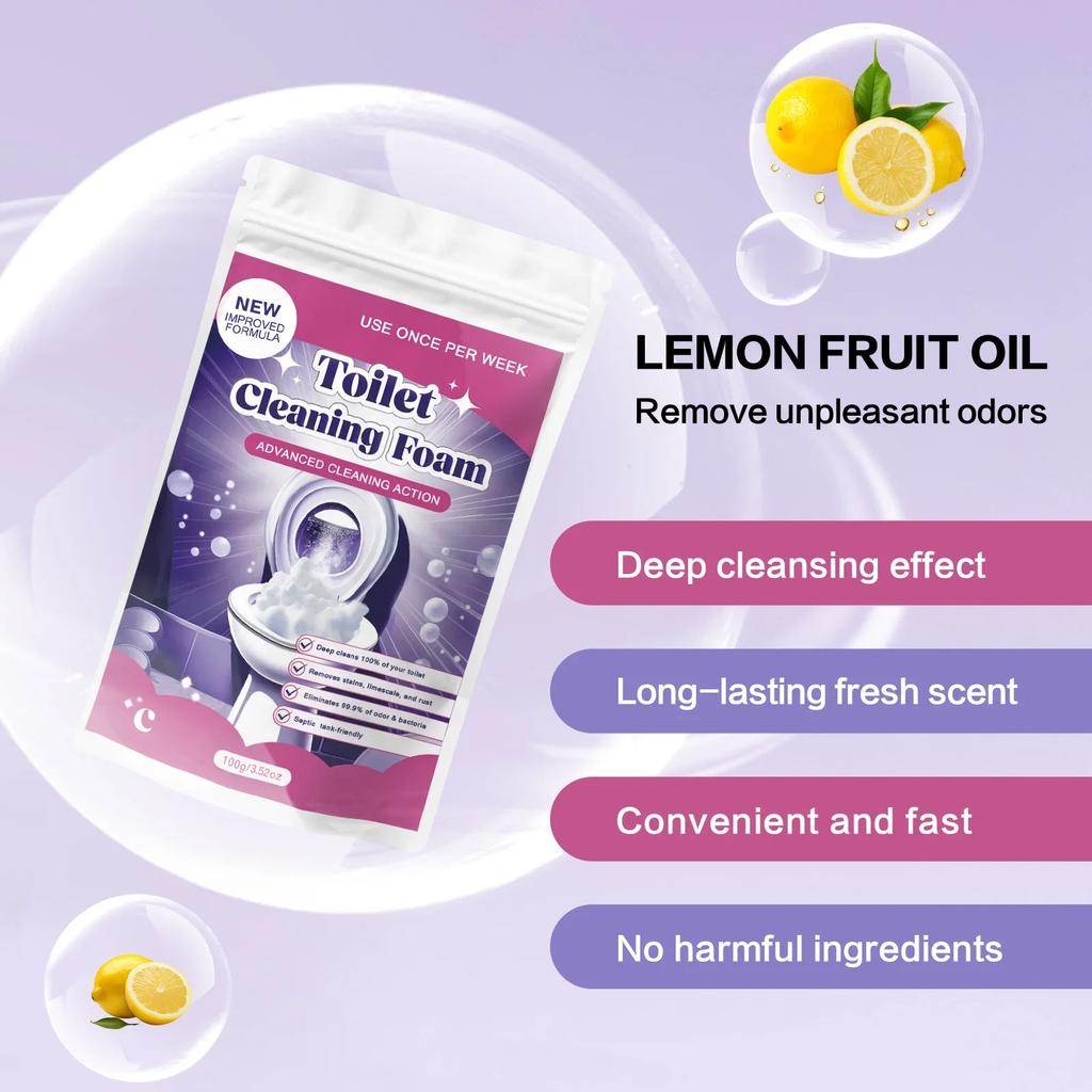 Lemon Scented Toilet Cleaner Foam 100g - Advanced Formula Removes Stains, Scale & Rust with Weekly Use, Powerful Clean.
