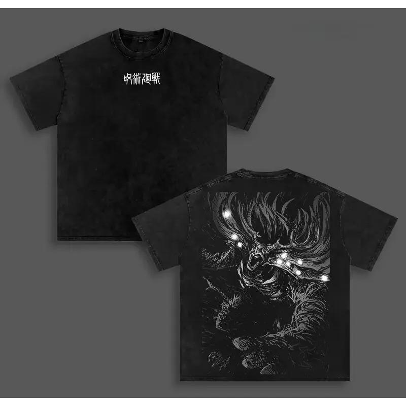 Jujutsu Kaisen Makora Graphic T-shirt Anime Washed Oversized T Shirt Summer Short Sleeve Casual Cotton Tees Tops Men Clothing