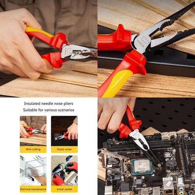 H7EE Reliable and Safe 200mm Insulated Long Needle Nose Pliers, Durable Steel Construction