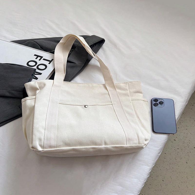 Ladies' Multi Pocket Handbag with Canvas Strap and Handle Bag, Large Capacity Wallet, Reusable Handbag