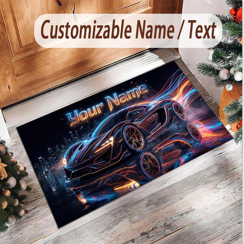 Auto-Rennsport-Thema Weicher Kristall-Samt Teppich Benutzerdefinierter Name & Text Druck Rutschfester Boden Teppich für Schlafzimmer Wohnzimmer