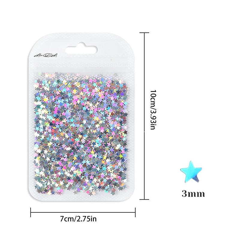3mm Star Shaped Holographic Nail Glitter Mix Laser Nail Charm Colourful Bling Decoration Accessories for Nail Art