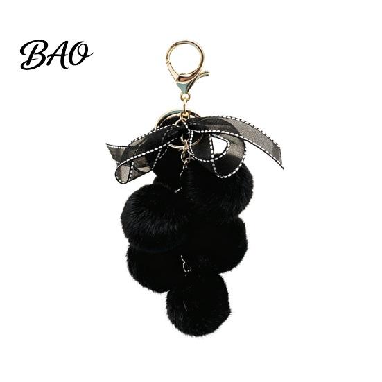 Fruit Bag Charm Plush Grape Keychain for Handbags, Fuzzy Cluster with Bow, Decorative Fluffy Ball Keyring Backpacks and Purses Accessory