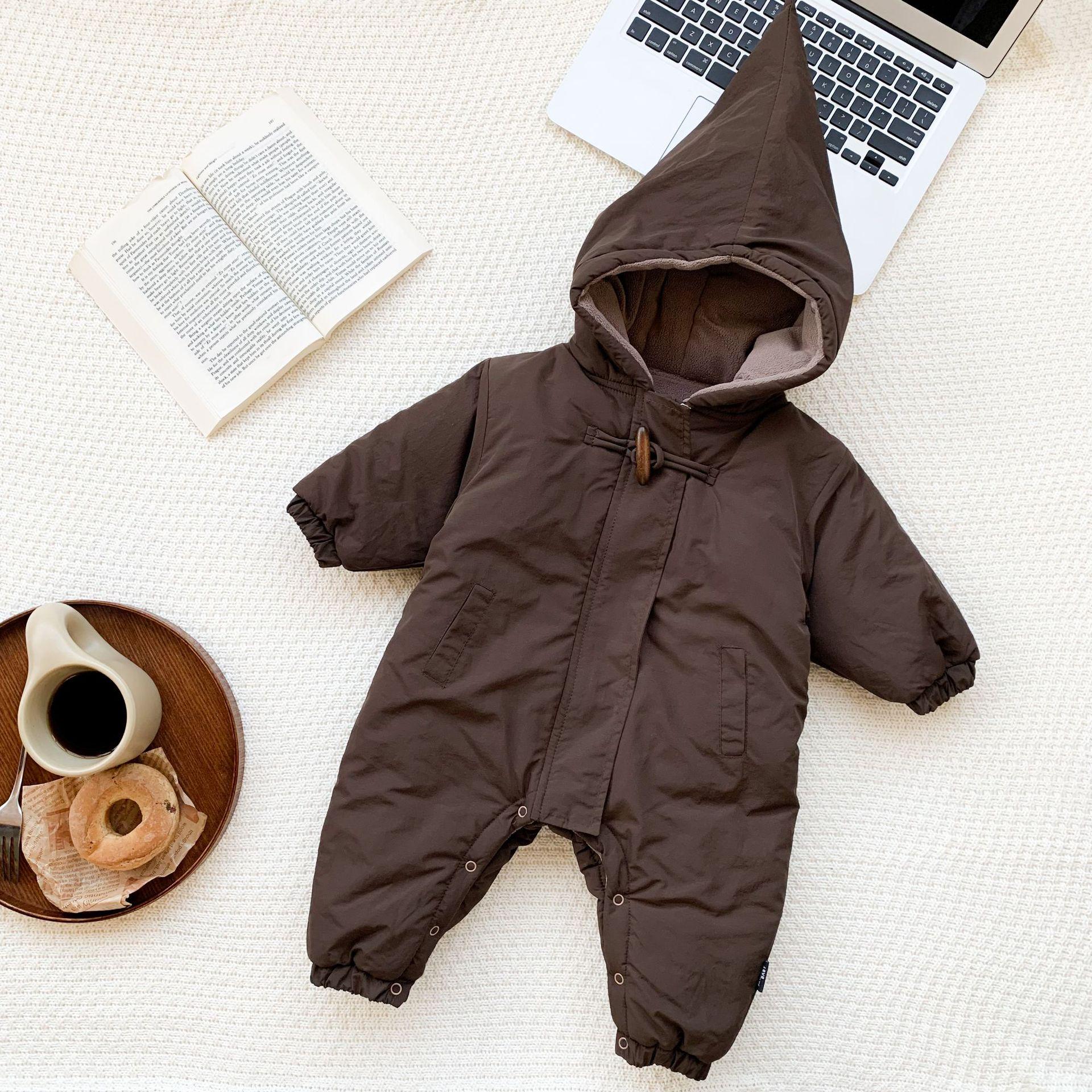 

2024 Комбинезон из бархатного хлопка для малышей в скандинавском стиле с капюшоном - Унисекс уличный ромпер 80 cm кофейный