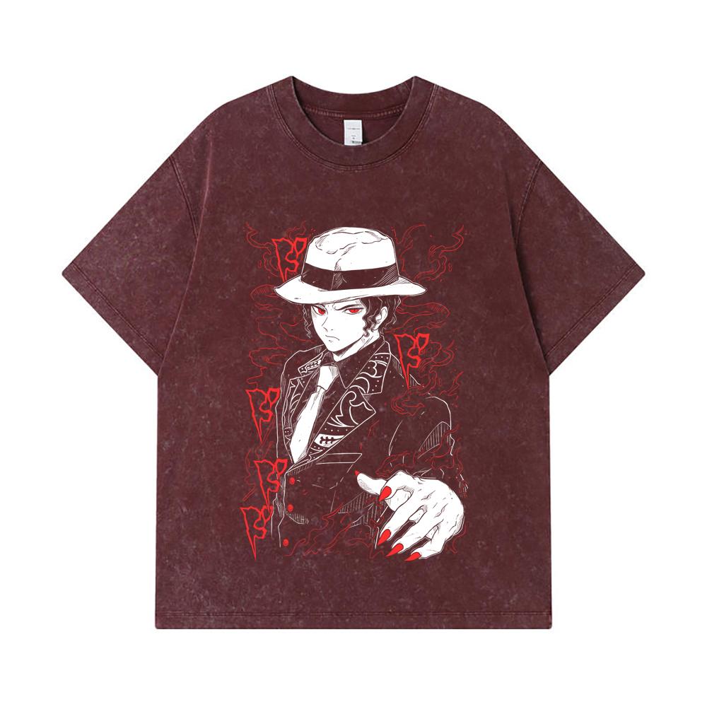 275 GSM Washed T-shirts 100% Cotton Demon Slayer V37 Muzan Print Unisex Heavy Cotton T Shirt