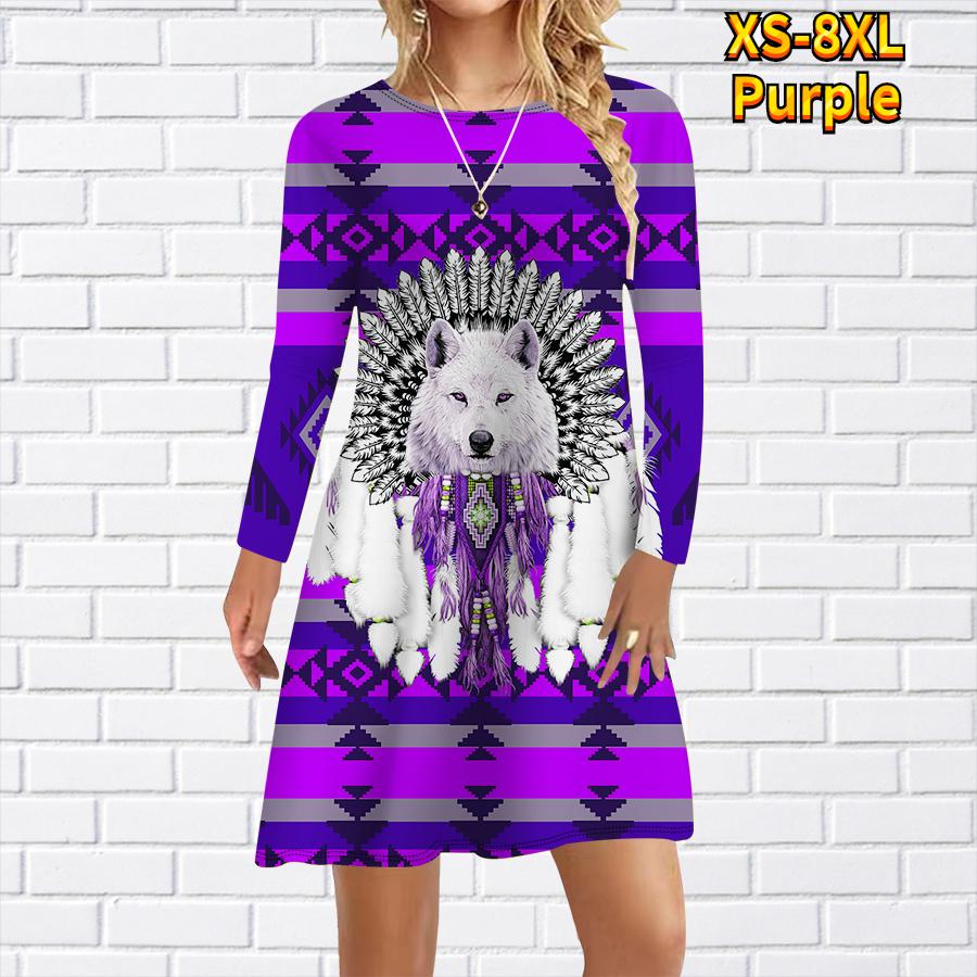 

Женское повседневное платье с принтом племени волков Платья для женщин с круглым вырезом и короткими рукавами Платье больших размеров 8XL фиолетовый