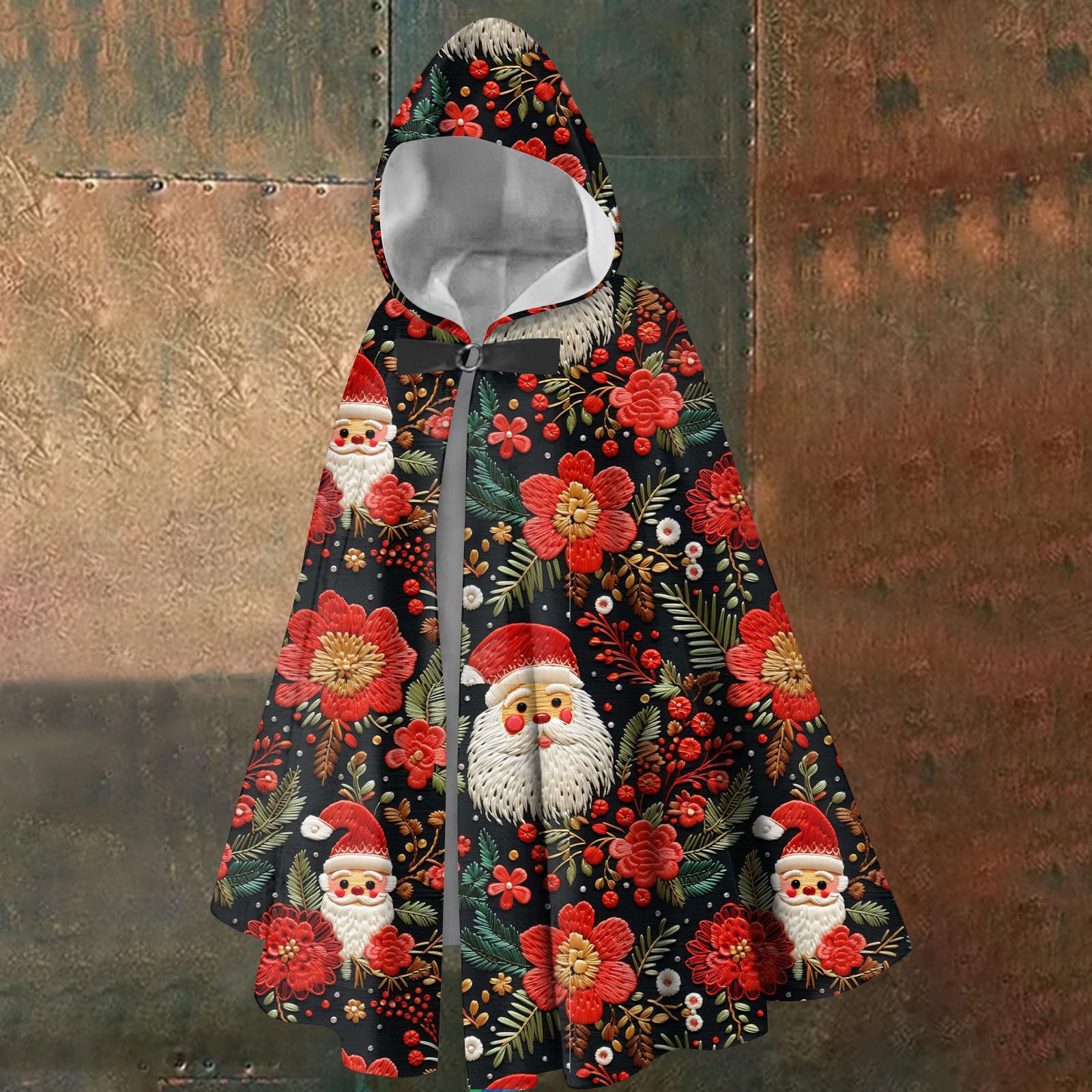 

Рождественский принт — стильная длинная накидка с капюшоном, подходящая как мужчинам, так и женщинам One Size винный