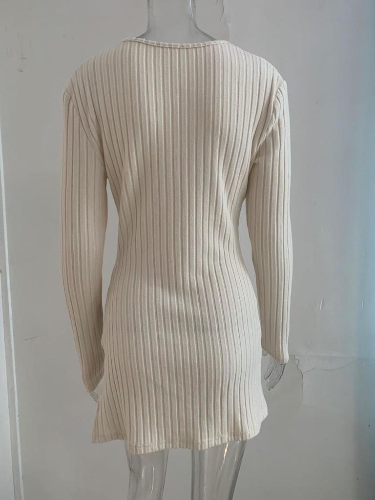 Autumn/Winter Long Sleeve Solid V-Neck Casual Home Wear Slim Ribbed Top