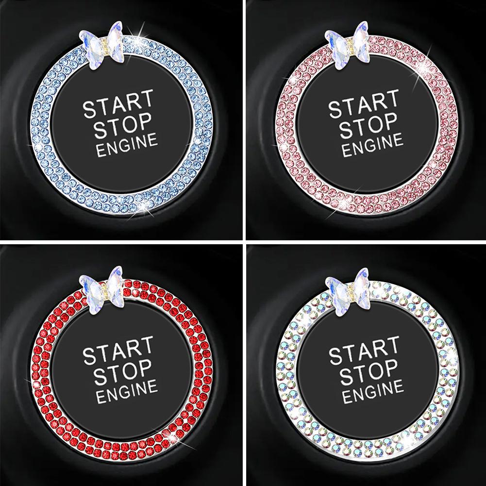 Kristall-Auto-Onekey-Startknopf-Dekorationsring mit Diamant-Strass-Kreis-Start-Stopp-Schalterring Auto-Innenausstattung