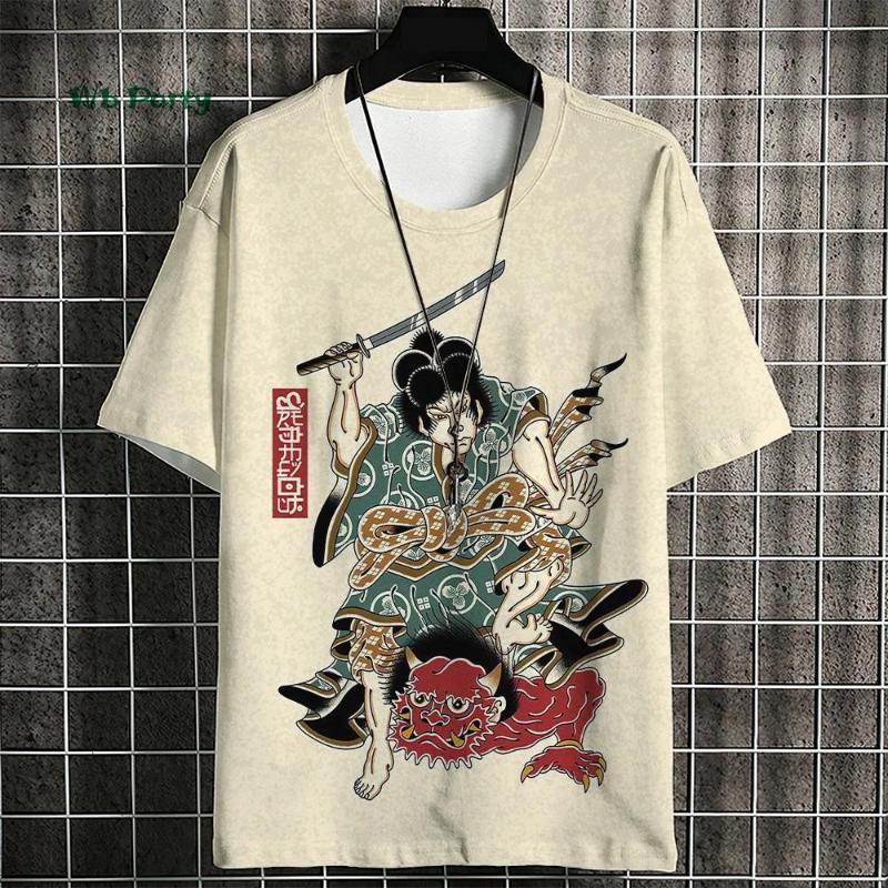 Japanese Samurai Pattern Men's T-Shirt 3D Print Short Sleeve T-Shirt Oversized Harajuku Top Summer Men's Casual Clothing