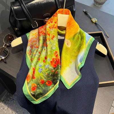 Mode 100% Echte Reine Seide Kopftuch Quadratisches Tuch Für Frauen Schal Foulard Hijab Halstuch Bandana Druck Bufanda Echarpe