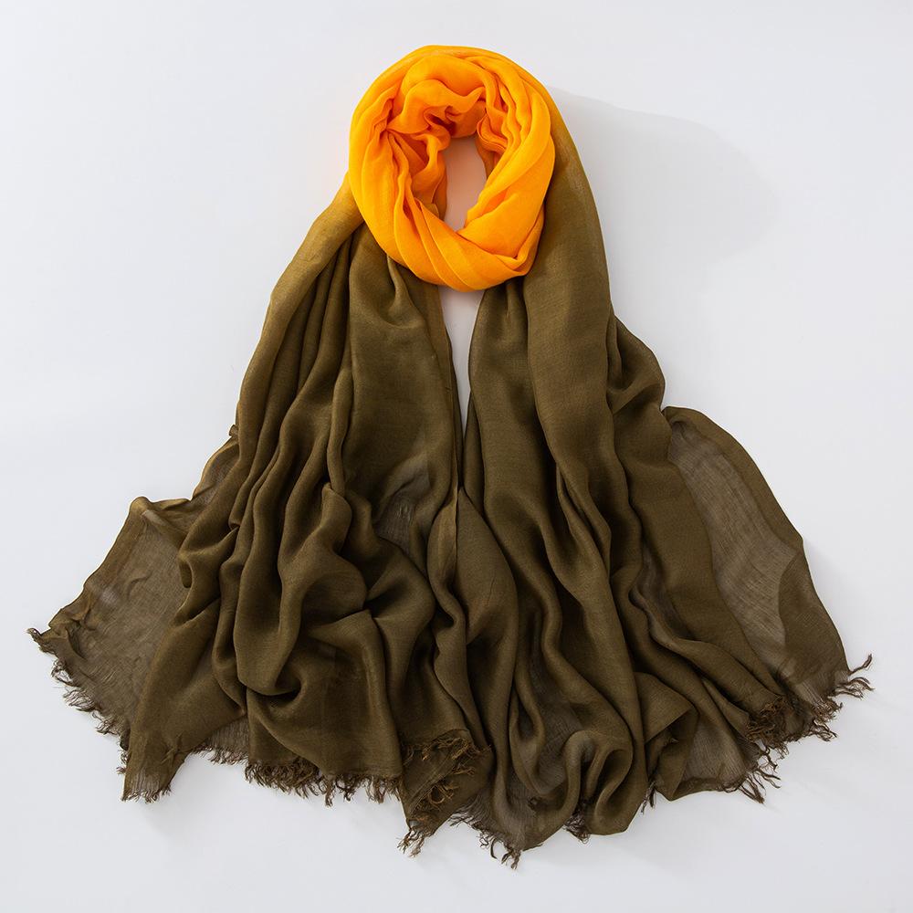 Autumn And Winter Tie-Dye Human Cotton Segment-Dyed Scarf Bamboo Cotton Two-Color Beach Outdoor Sports Sunscreen Silk Scarf Shawl