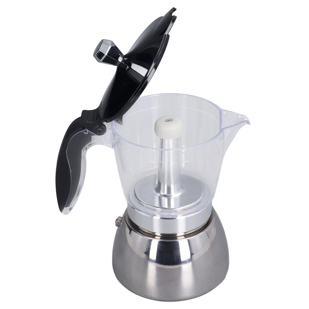 Stovetop Coffee Maker 6 Cup Moka Pot Clear ABS Top Stainless Steel Coffee Making Pot for Home Office