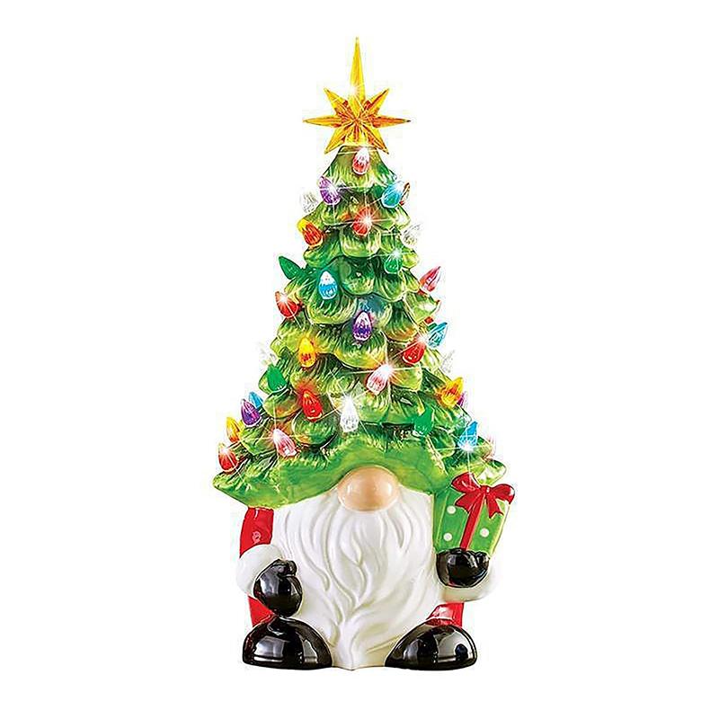 Light Up Gnomes Christmas Decorations 8" Gnome Christmas Tree With Multicolored Lights Small Pre-Lit Handmade