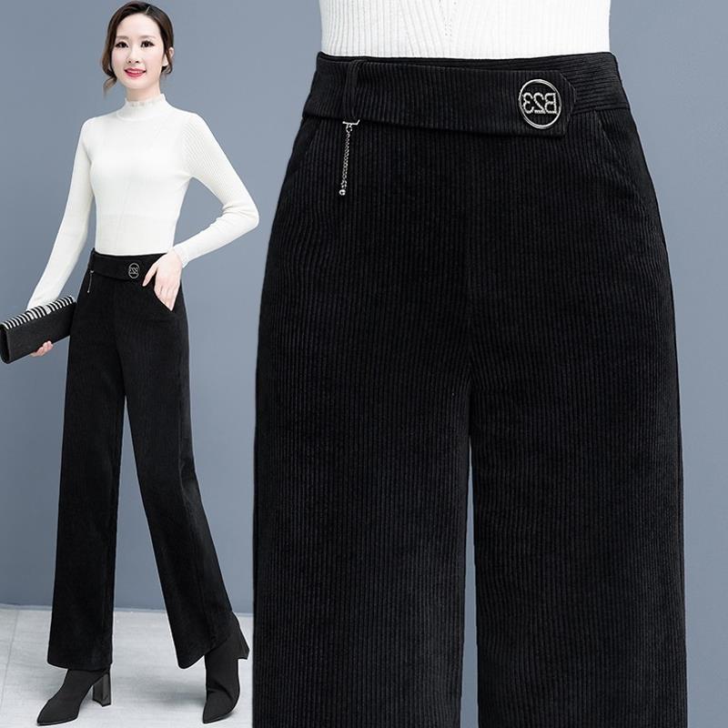 

Вельветовые брюки широкие женские Осень Зима Новые Модные С высокой талией Драпированные Повседневные Брюки Свободные Прямые Брюки 4XL чёрный