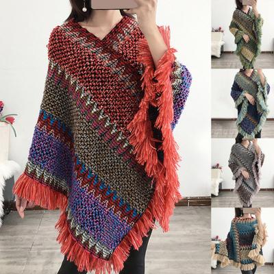 Cappotto lavorato a maglia autunnale bohémien Lavorato a maglia comodo maglione autunno inverno con scollo a V colorato con orlo irregolare