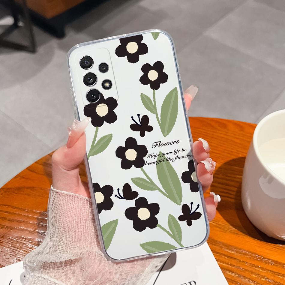 For Samsung Galaxy A72 A73 Case Simple Painted Flower Cover For Samsung A 72 A 73 Soft TPU Silicone Anti Drop Clear Phone Shell