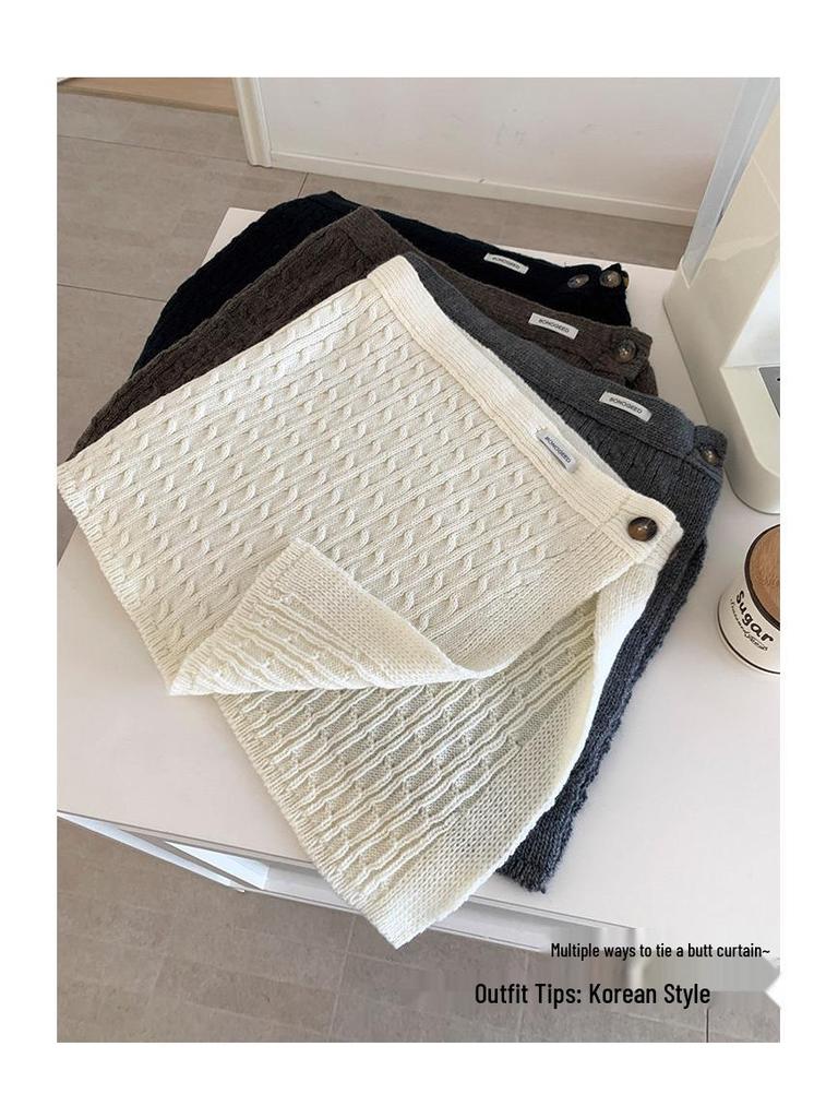 Korean-Style Women's Warm Knit Half Skirt for Autumn Winter
