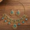 Rhinestone Inlaid Necklace Earrings Set Water Drop Pendant Women Jewelry Set  Bridal