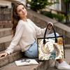 Bohemian Moon Feather Tote Bag Floral Printed Shoulder Bag for Daily Use