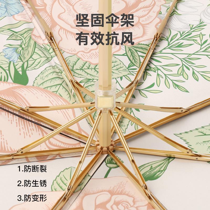 New retro flower manual umbrella, double-sided color parasol, three-fold sunscreen, sun umbrella, rain and rain, one generation