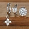 Ensemble de 3 Boucles d'Oreilles Anneau Couronne en Acier Inoxydable Couleur Argent pour Femmes Quatre Fleurs Zirconium Piercing Cartilage Boucle d'Oreille Bijoux Mode