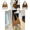 Vintage Suede Shoulder Tote Bag With Tassel Design And Solid Color For Daily Use