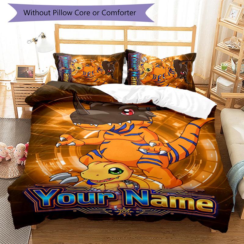 3pcs Digimon Cover Set - Personalized Name, HD Printed Bedding with 1 Cover and 2 Pillowcases - Perfect for Home Decor, Easy Care