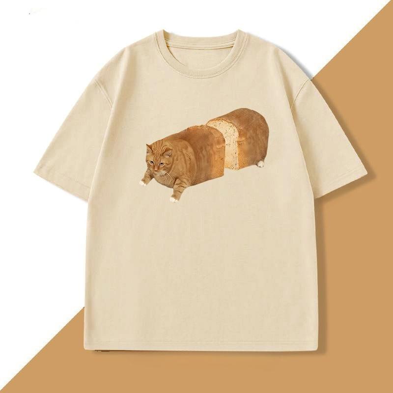 Cat Bread Loaf Funny Graphic T Shirts Printed Cotton Short Sleeve Tshirt Fashion Summer Round Collar Top Tees Women Clothing